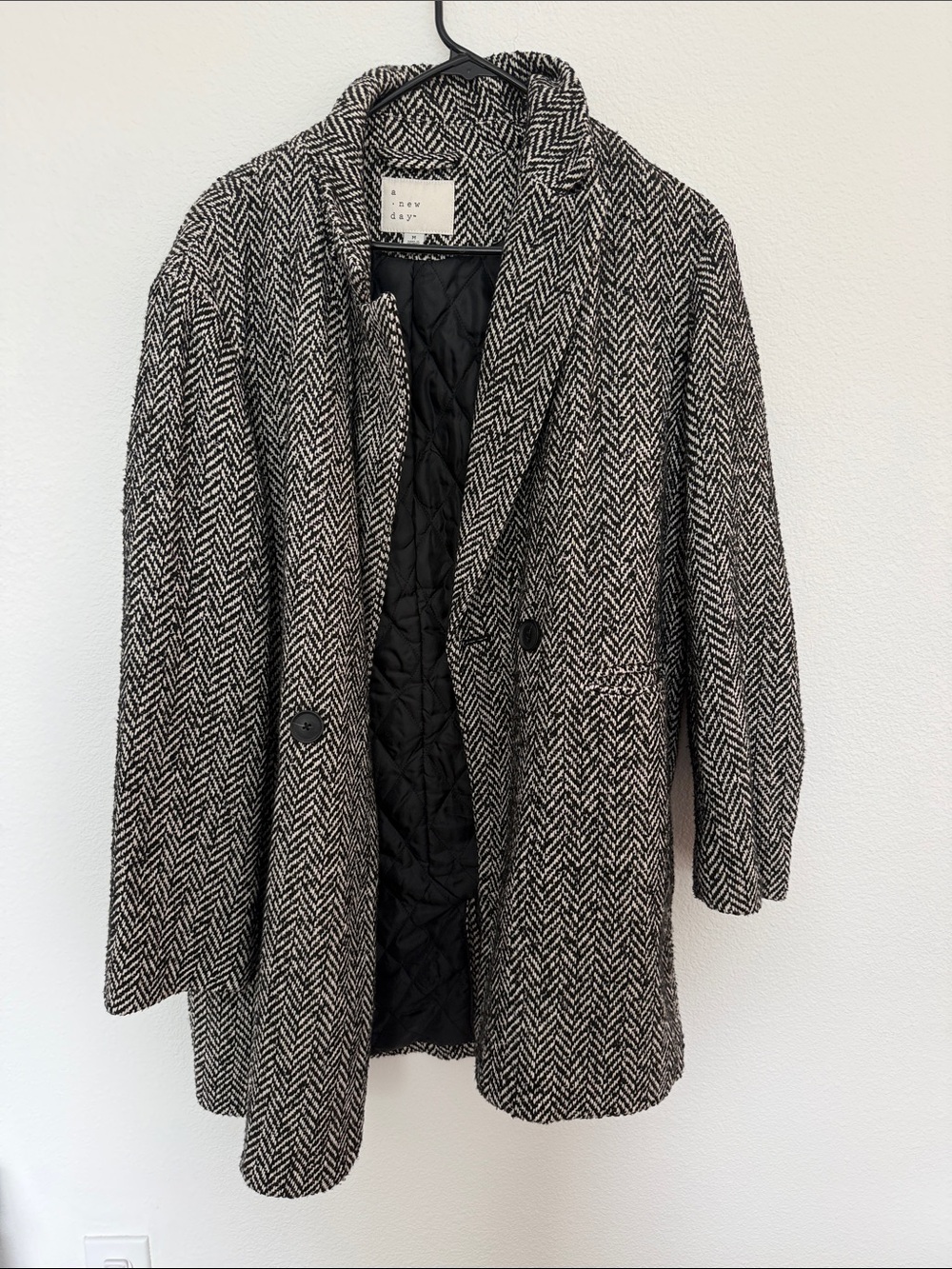 a new day Black & White Herringbone Coat